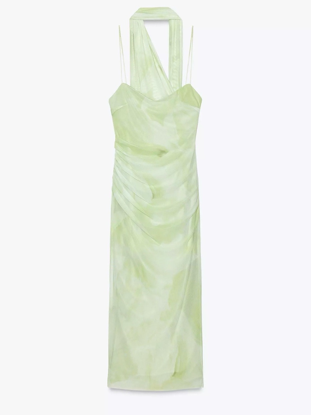 Zara Pale Lime Halter-Strap Midi Dress